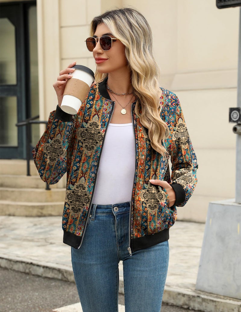 Zeagoo Women's Bomber Jacket Casual Coat Zip Up Spring Fall Clothes with Pockets S-XXL - Image 2