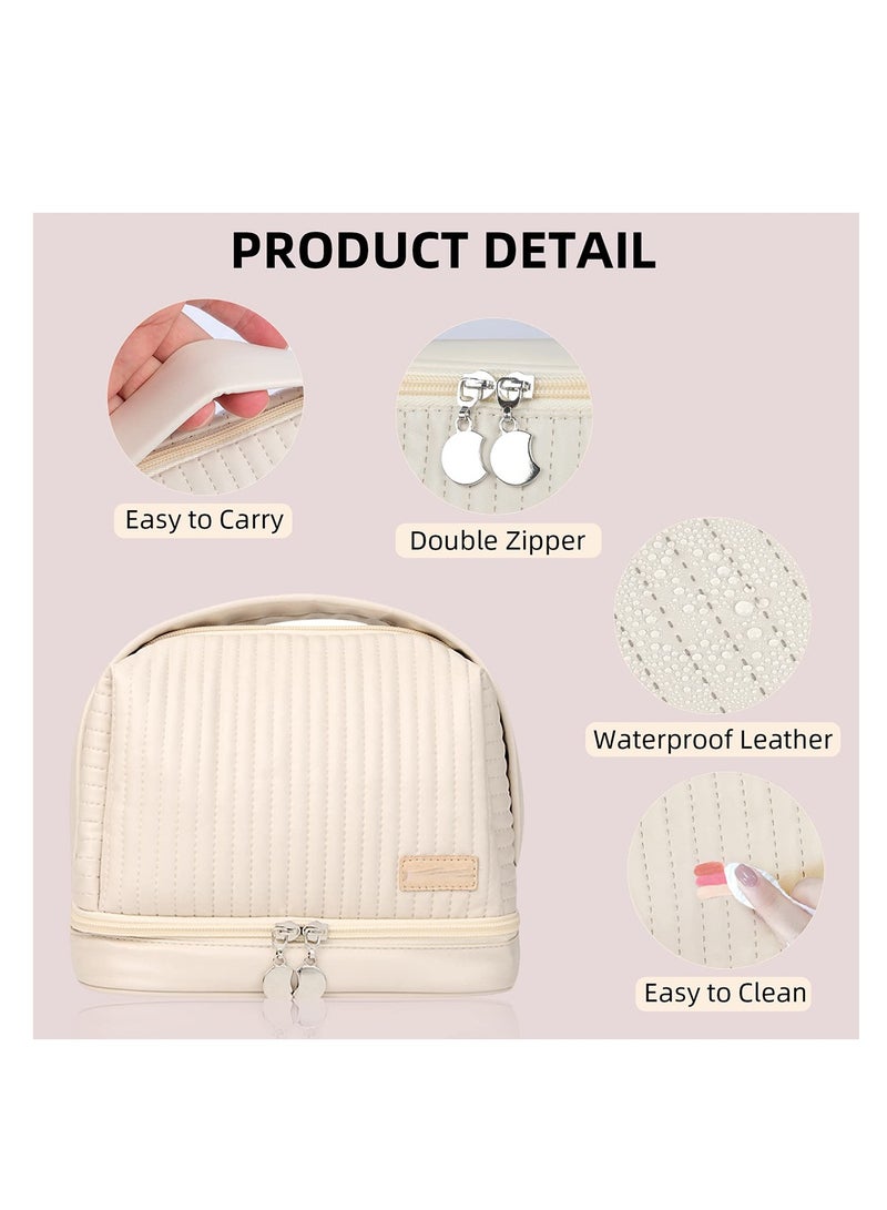 Excefore Makeup Bag, Cosmetic Bag for Women, Portable Travel Makeup Bag, Zipper Large Solid Color Travel Toiletry Bag, Two Layers PU Leather Waterproof Large Capacity Case Organizer for Girls 2 Pack - Image 4