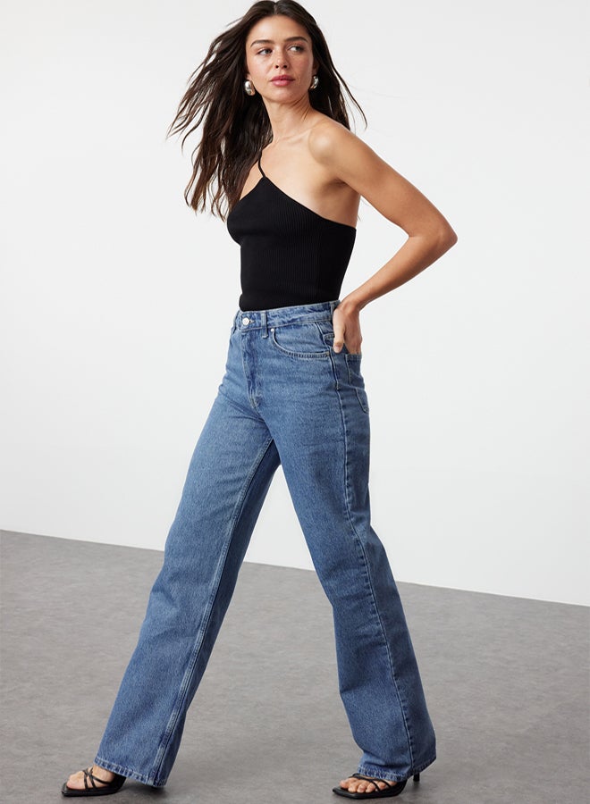 trendyol Blue High Waist Wide Leg Jeans - Image 3