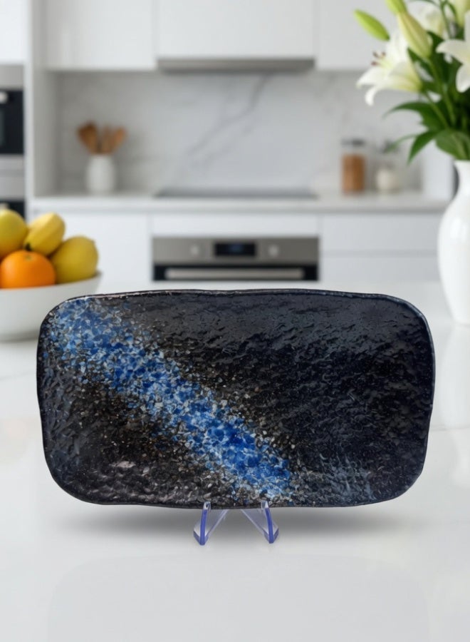 Clink Japanese Style Creative Rectangular Plate, Curved Corner Plate, Black - Shallow Blue Long Plate, Japanese Ceramic Plate, Perfect for Home & Restaurants, Sushi Plate, 8.5 Inch - Image 4