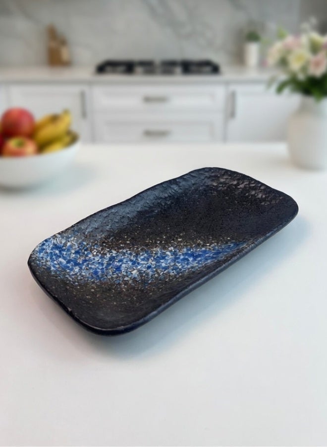 Clink Japanese Style Creative Rectangular Plate, Curved Corner Plate, Black - Shallow Blue Long Plate, Japanese Ceramic Plate, Perfect for Home & Restaurants, Sushi Plate, 8.5 Inch - Image 2