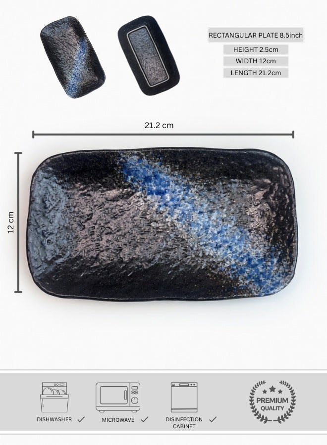 Clink Japanese Style Creative Rectangular Plate, Curved Corner Plate, Black - Shallow Blue Long Plate, Japanese Ceramic Plate, Perfect for Home & Restaurants, Sushi Plate, 8.5 Inch - Image 1