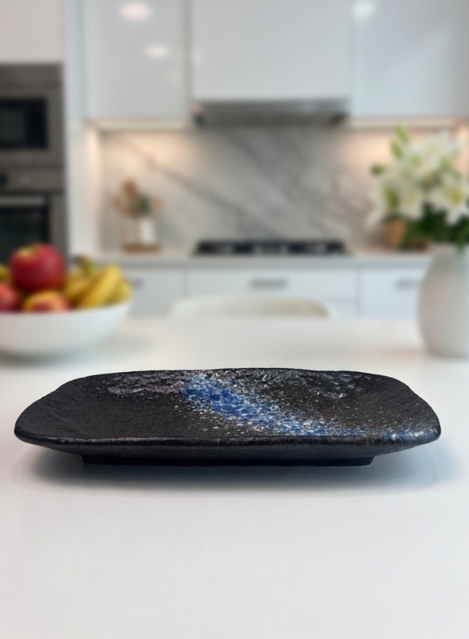 Clink Japanese Style Creative Rectangular Plate, Curved Corner Plate, Black - Shallow Blue Long Plate, Japanese Ceramic Plate, Perfect for Home & Restaurants, Sushi Plate, 8.5 Inch - Image 3
