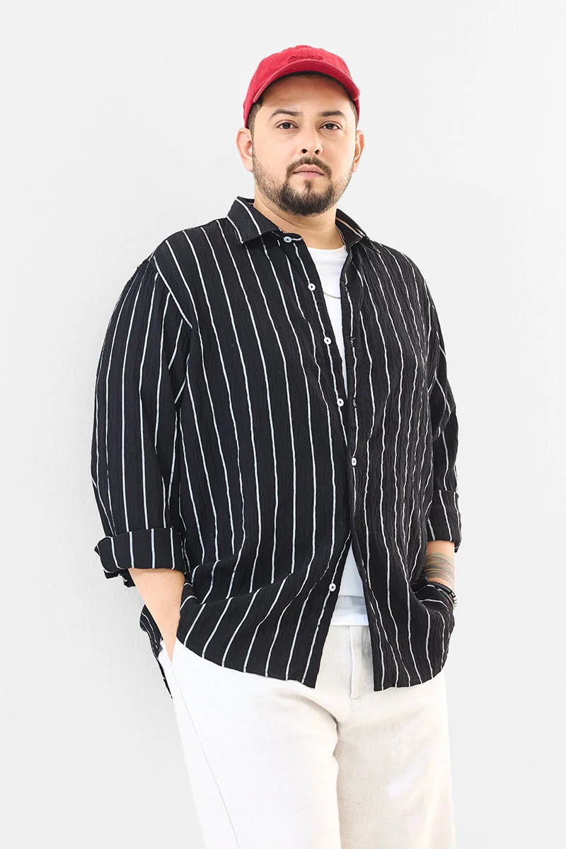 SNITCH Regular Fit Stripes Black Plus Size Shirt