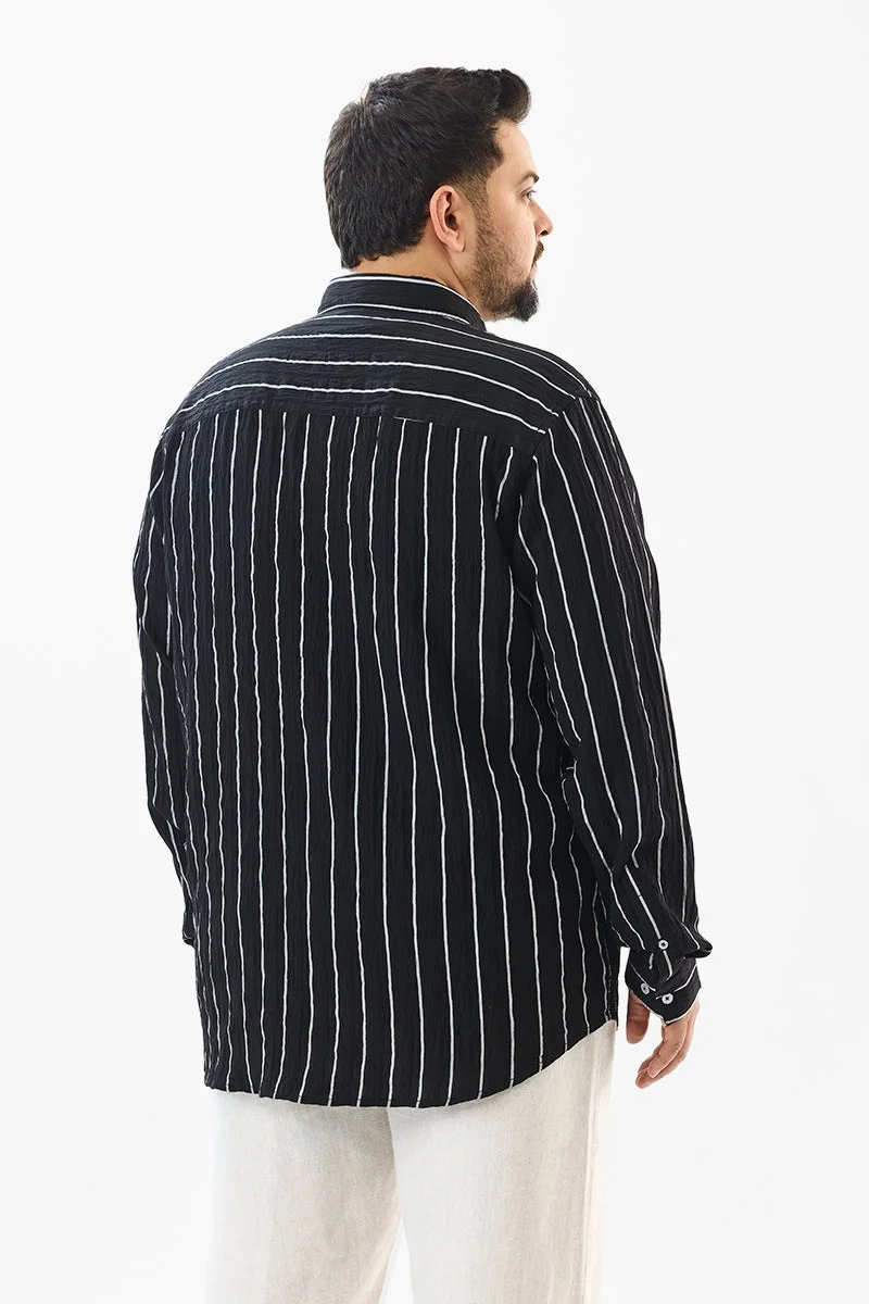 SNITCH Black Regular Fit Stripes Black Plus Size Shirt for Men | Best Price UAE