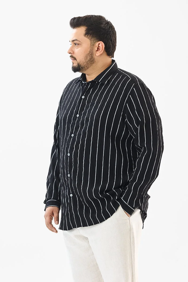 SNITCH Black Regular Fit Stripes Black Plus Size Shirt for Men | Best Price UAE
