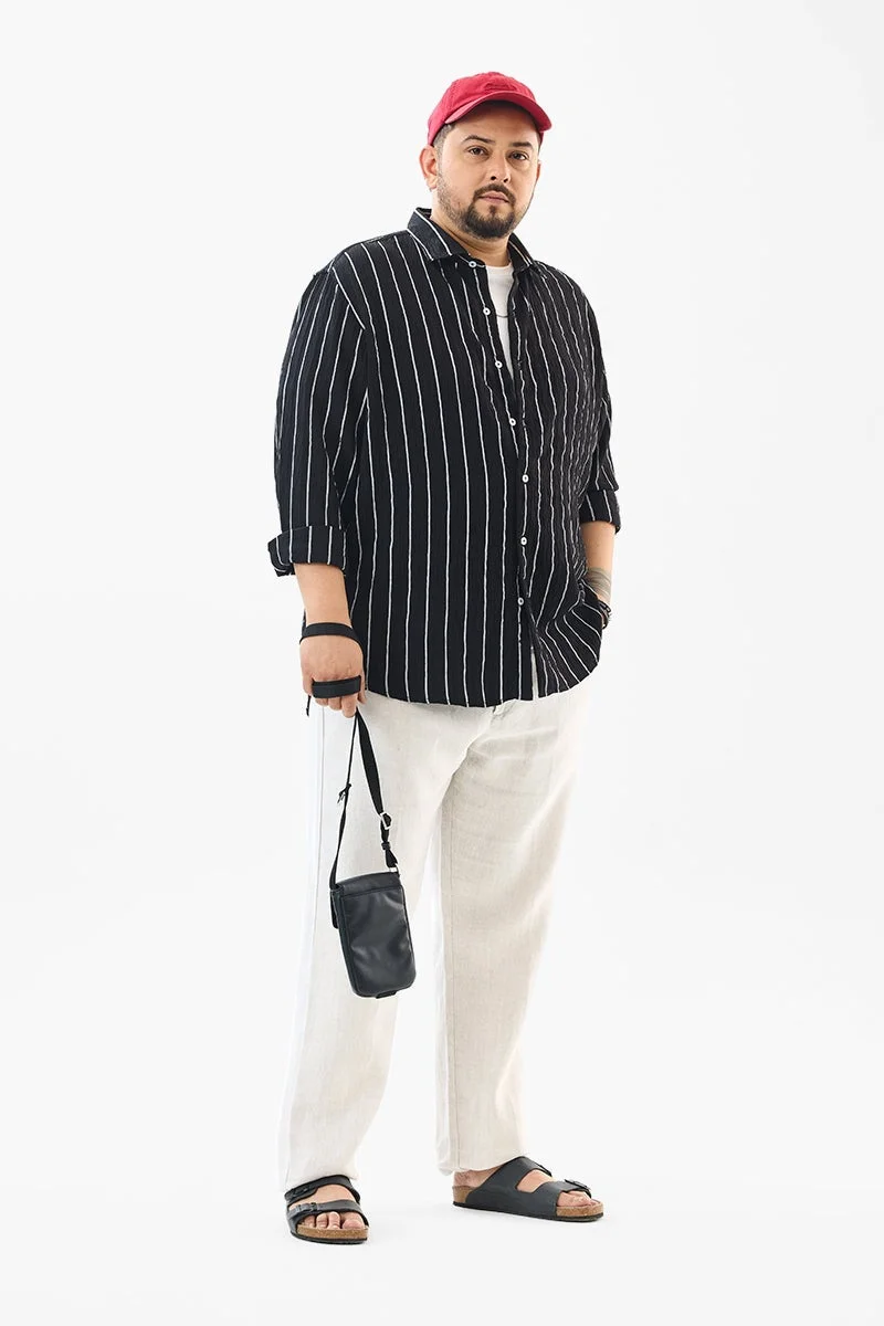 SNITCH Black Regular Fit Stripes Black Plus Size Shirt for Men | Best Price UAE