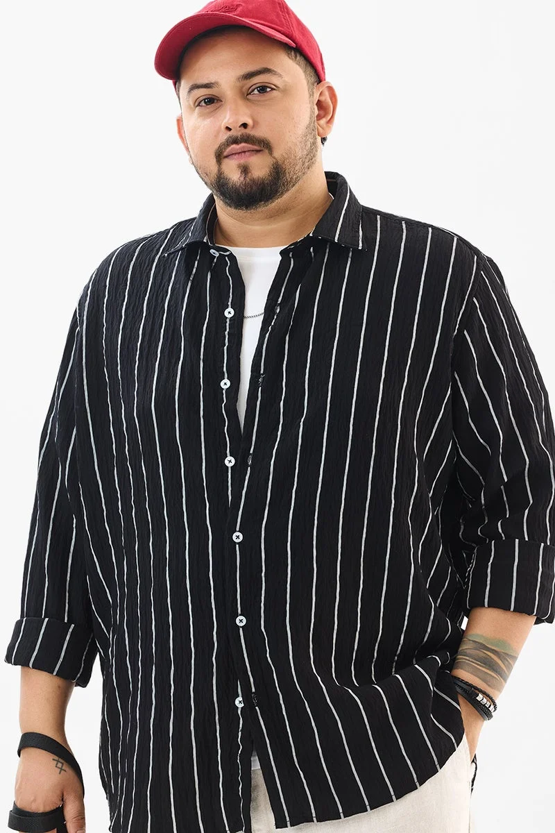 SNITCH Black Regular Fit Stripes Black Plus Size Shirt for Men | Best Price UAE