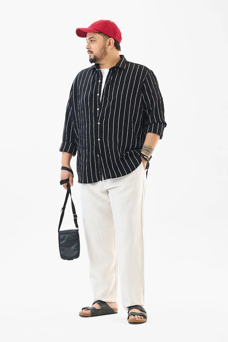 SNITCH Black Regular Fit Stripes Black Plus Size Shirt for Men | Best Price UAE