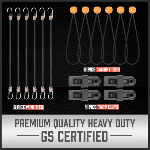 HORUSDY 31-Piece Premium Bungee Cords Assortment Jar, Includes 10”,18”,24”,32”,40” Bungee Cords, 6“ Zip Ties, 8”Canopy/Tarp Ball Ties and Crocodile Mouth Tarp Clips - Image 4
