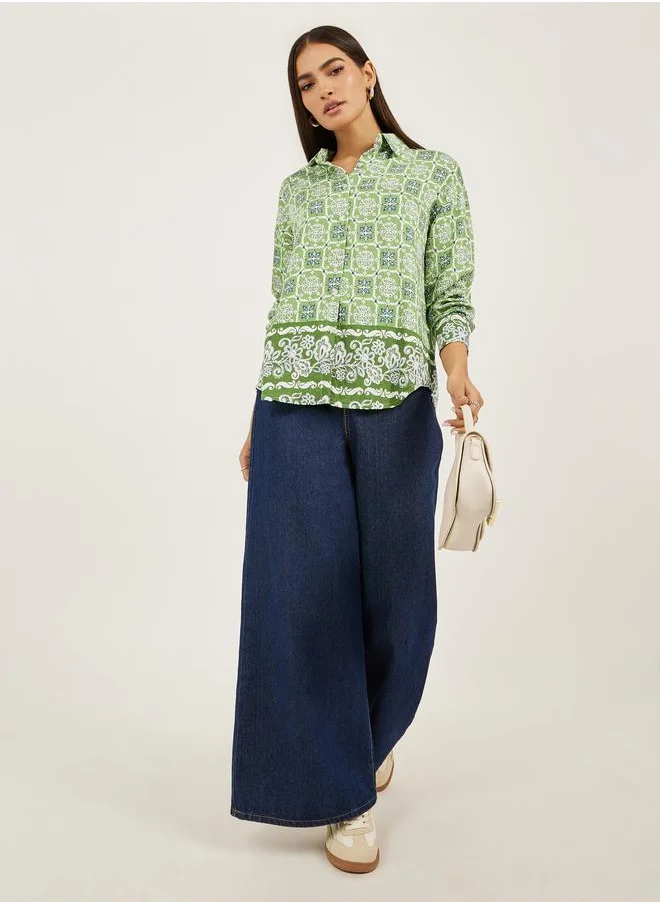Styli Styli All-Over Print Spread Collar Oversized Shirt