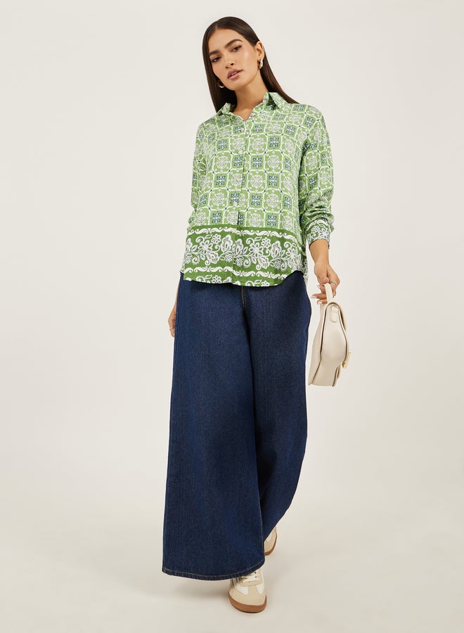 Styli Styli All-Over Print Spread Collar Oversized Shirt  - Image 2