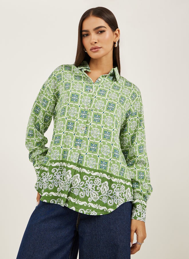 Styli Styli All-Over Print Spread Collar Oversized Shirt  - Image 3
