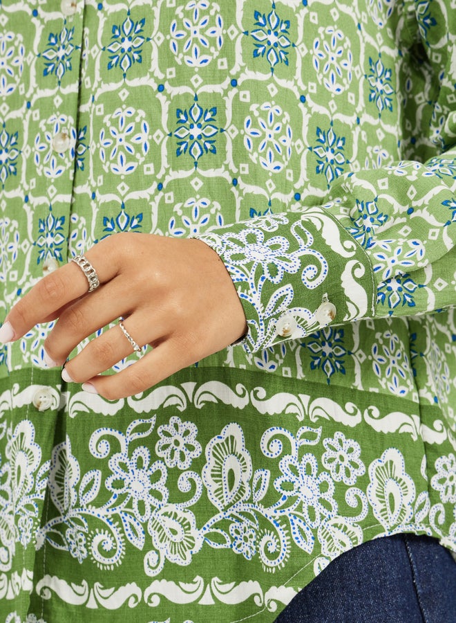 Styli Styli All-Over Print Spread Collar Oversized Shirt  - Image 4