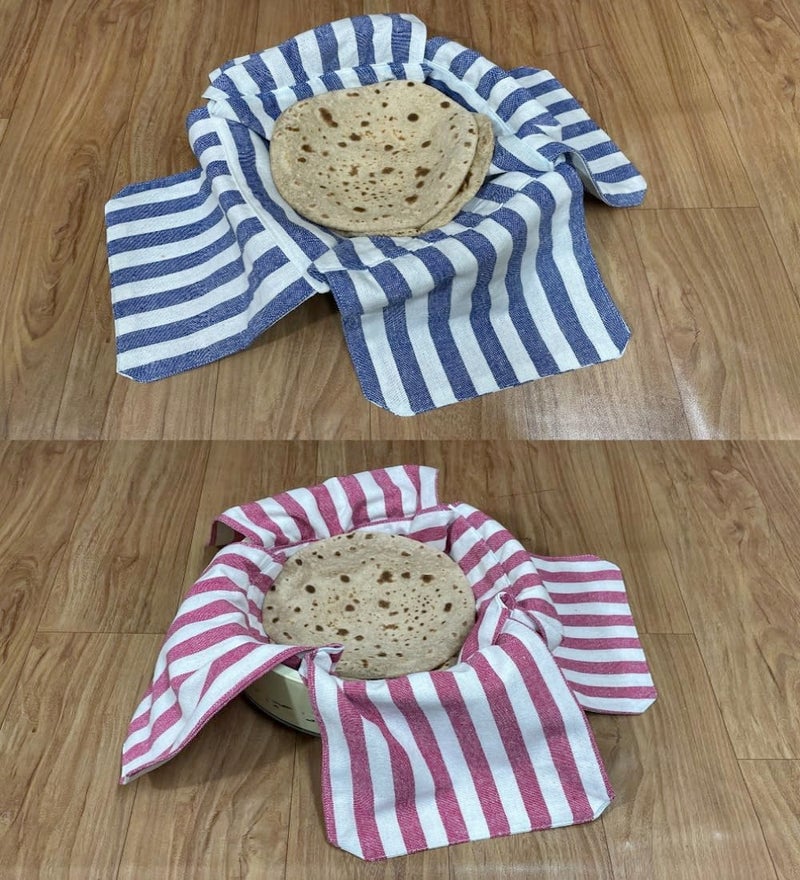 B. Roti Cover for Chapati and Flatbread Storage Set of 2 Cotton Double Layer Roti Clothes Wrap with Flaps Muslin Cloth for chapati for hot case Kitchen Chapati Cloth wrap roti Cloth (2, purpal & Blue) - Image 1