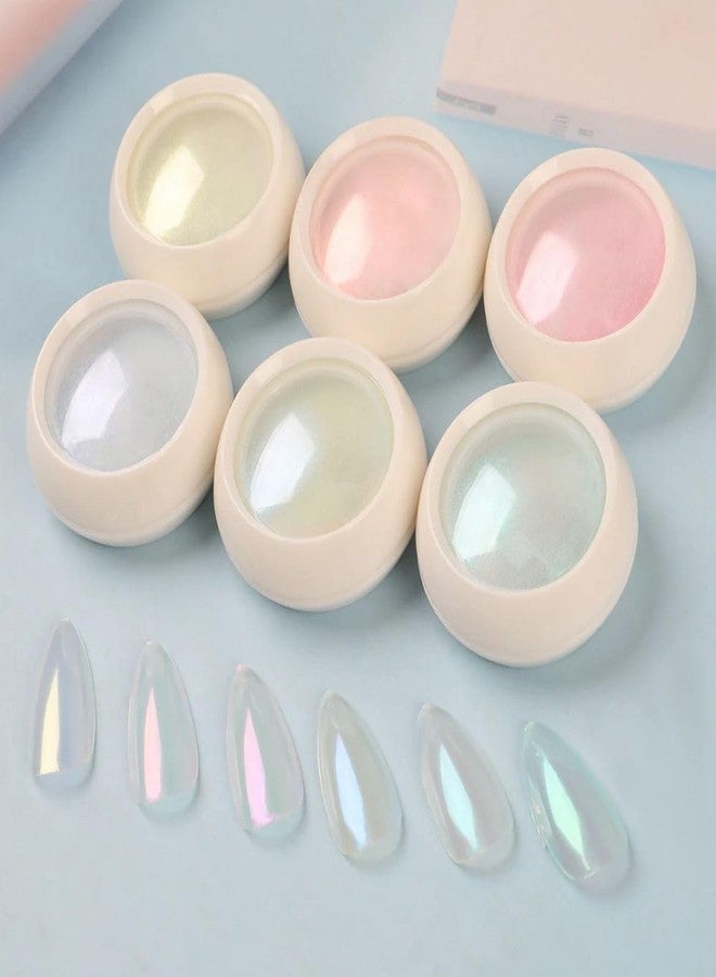 INOG 6PCS Mermaid Metallic Chrome Nail Powder Set, Mirror Effect Nail Art Powder, Holographic Pigment Glitter Dust for Gel Polish Manicure Decoration with Eyeshadow Sticks - Image 1