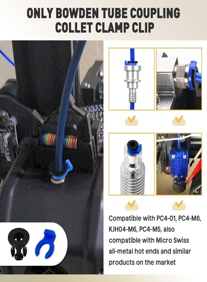 Iffitya 40PCS Bowden Tube Coupler Set - 1.75 Bowden Tube Coupling Collet Clamp Clip Bowden Collet and Clip Set for 3D Printer Accessories, Bowden Coupling Clip Fixed 4 mm Tube Filament Printer Parts - Image 5