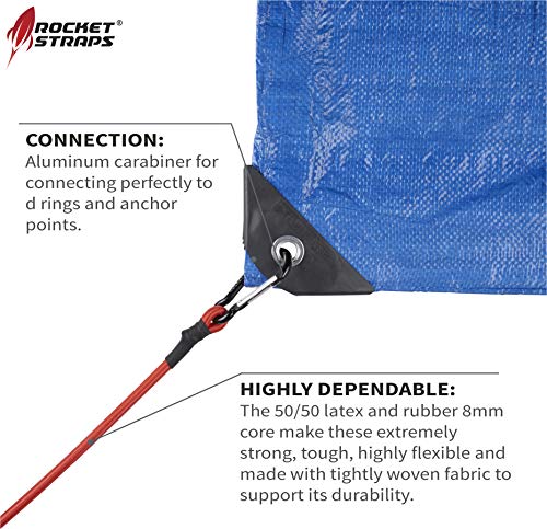 ROCKET STRAPS Bungee Cords | Premium Heavy Duty Outdoor Carabiner Bungee Cords with Hooks | Bungee Cord Assortment Includes | Tie Downs | Ball Bungees | (4) Tarp Clips | Bungie Cord Straps - Image 5