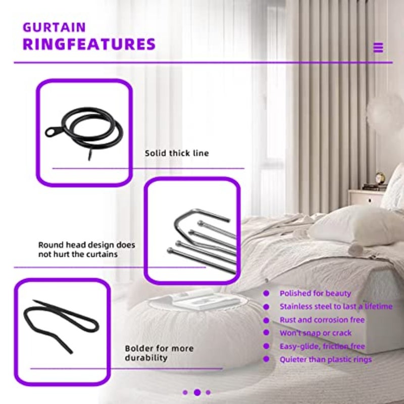 120Pcs 1.35 Inch - 30mm Metal Drapery Curtain Rings Curtain Hanging Rings and Stainless Steel 4 Prongs Pinch Pleat Hook with Drapery Curtain Pin-on Hooks Pins for Window, Shower Curtain - Image 3