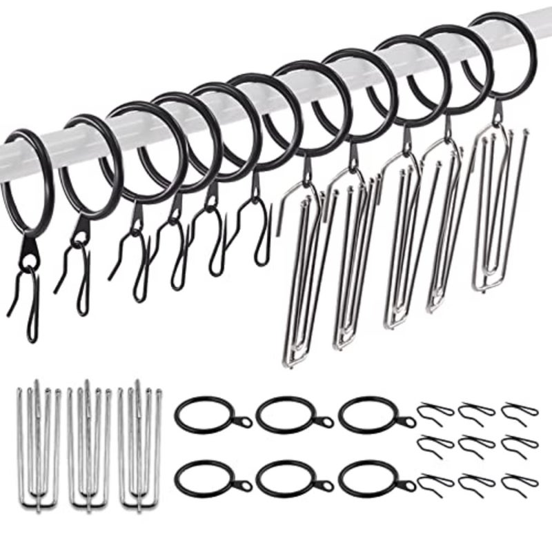 120Pcs 1.35 Inch - 30mm Metal Drapery Curtain Rings Curtain Hanging Rings and Stainless Steel 4 Prongs Pinch Pleat Hook with Drapery Curtain Pin-on Hooks Pins for Window, Shower Curtain - Image 1