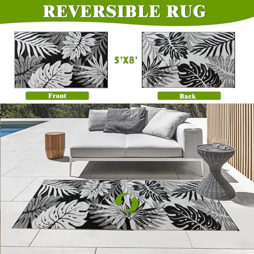 YONILE Outdoor Rug 5x8 ft Waterproof Reversible Outdoor Plastic Straw Rug for Patios Clearance Outdoor Area Rug Carpet RV Mat for Camping Backyard Deck Porch - Image 3