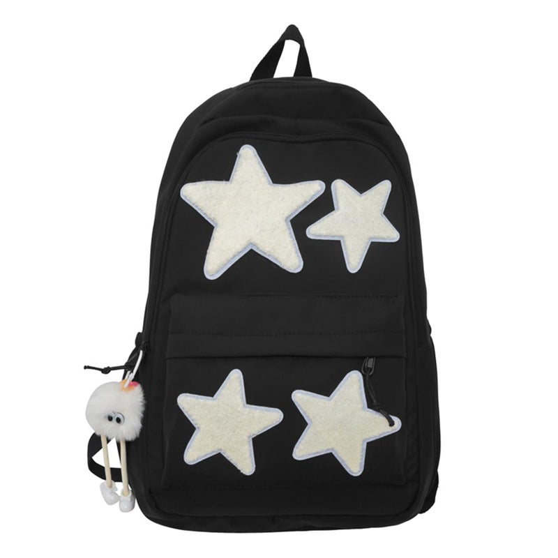 LOTUSTAR Y2K Backpack with Cute Accessories Emo Girl Boy Stars Preppy School Bag with Plush Pendenat Grunge 1012 Daypack Black - Image 2