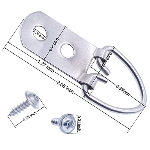 GUSSKER Heavy Duty D Ring Picture Hangers with Screws, 20 Pcs Large Wide D-Ring Picture Hanging Hardware, 2 Holes Picture Hooks for Paintings, Mirror, Clock, Decoration, Artwork Picture Frame - Image 2