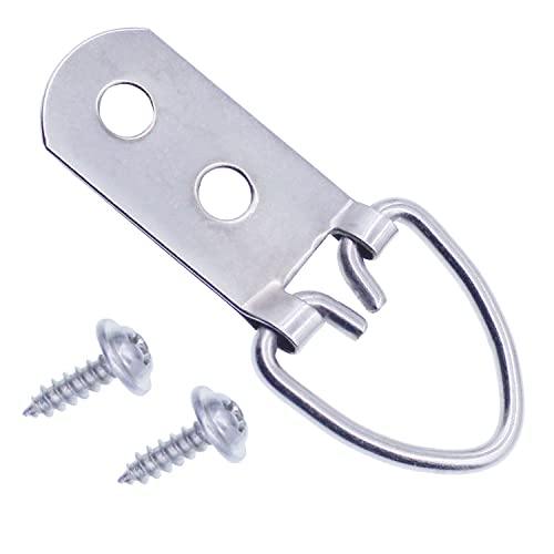 GUSSKER Heavy Duty D Ring Picture Hangers with Screws, 20 Pcs Large Wide D-Ring Picture Hanging Hardware, 2 Holes Picture Hooks for Paintings, Mirror, Clock, Decoration, Artwork Picture Frame - Image 1