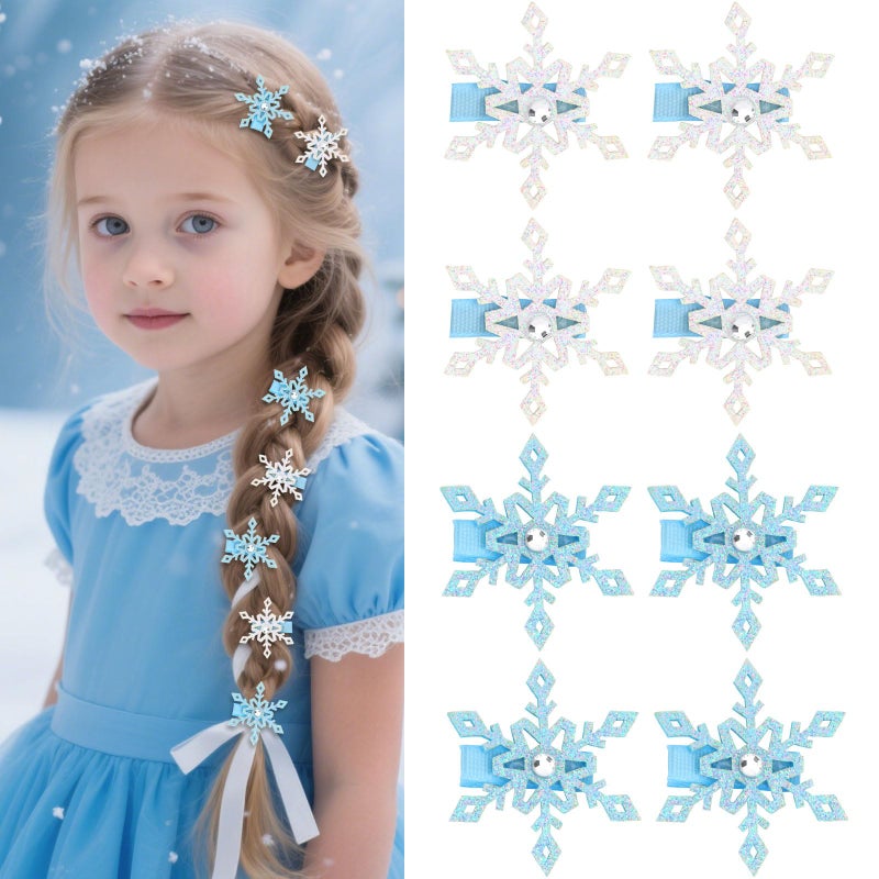 YISSION Sparkly Snowflake Hair Clips for Women & Girls - Ice-Style Glitter Hair Accessories for Dress Up, Winter & Party (8 Pieces) - Image 1