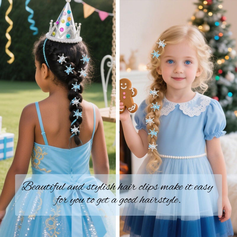 YISSION Sparkly Snowflake Hair Clips for Women & Girls - Ice-Style Glitter Hair Accessories for Dress Up, Winter & Party (8 Pieces) - Image 2