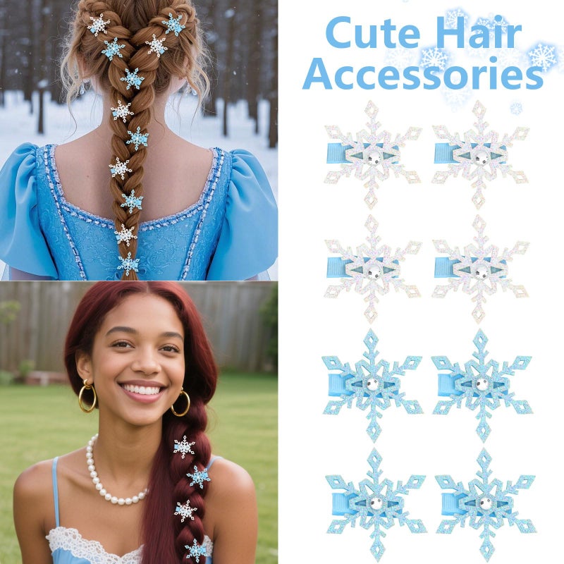 YISSION Sparkly Snowflake Hair Clips for Women & Girls - Ice-Style Glitter Hair Accessories for Dress Up, Winter & Party (8 Pieces) - Image 3