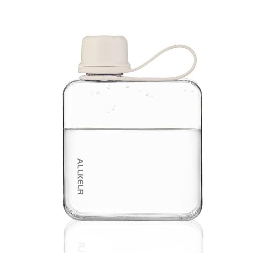 ALLKELR Portable Flat Water Bottle,BPA Free Reusable Tritan Plastic Travel Water Bottle Cup,Lightweight Leakproof Slim Water Bottle Fits Purse,Backpacking, Hiking (White, 10.8 oz) - Image 1