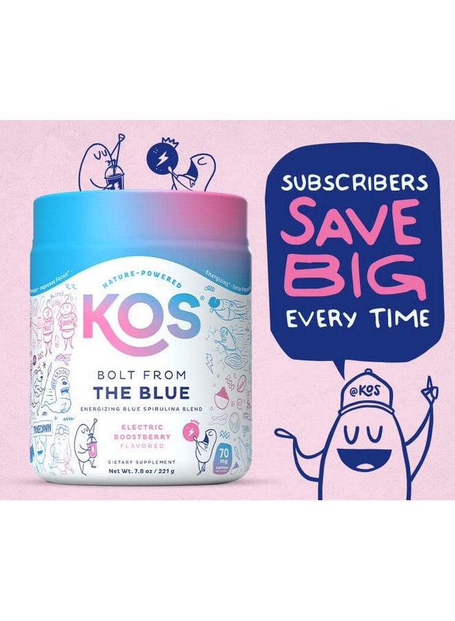 كيه أو إس مزيج سبيرولينا الأزرق المنشط من KOS - معتمد عضويًا من وزارة الزراعة الأمريكية - فيتامينات ب، أشواغاندا، جينسنغ، مواد متكيّفة، بيوتين - مسحوق نباتي قبل التمرين - يحتوي على الكافيين، بنكهة التوت، 28 وجبة - Image 5