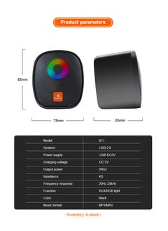 Kisonli RGB Gaming PC Mini USB Speaker Black X11  - Image 2