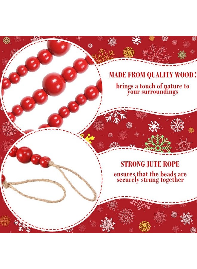 Giegxin Giegxin 32.8 Feet Christmas Wooden Bead Garland Xmas Tree Beads Garland Rustic Wood Beaded Garland Farmhouse Bead Decor for Christmas Holiday Rustic Home Decoration(Red,1 Pcs)  - Image 3