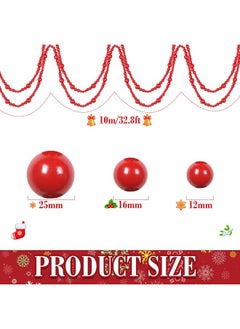 Giegxin Giegxin 32.8 Feet Christmas Wooden Bead Garland Xmas Tree Beads Garland Rustic Wood Beaded Garland Farmhouse Bead Decor for Christmas Holiday Rustic Home Decoration(Red,1 Pcs)  - Image 2