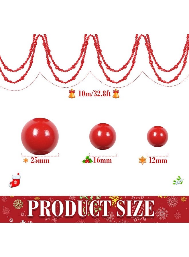 Giegxin Giegxin 32.8 Feet Christmas Wooden Bead Garland Xmas Tree Beads Garland Rustic Wood Beaded Garland Farmhouse Bead Decor for Christmas Holiday Rustic Home Decoration(Red,1 Pcs)  - Image 2