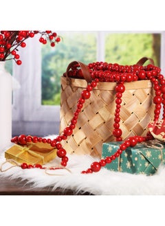 Giegxin Giegxin 32.8 Feet Christmas Wooden Bead Garland Xmas Tree Beads Garland Rustic Wood Beaded Garland Farmhouse Bead Decor for Christmas Holiday Rustic Home Decoration(Red,1 Pcs)  - Image 4