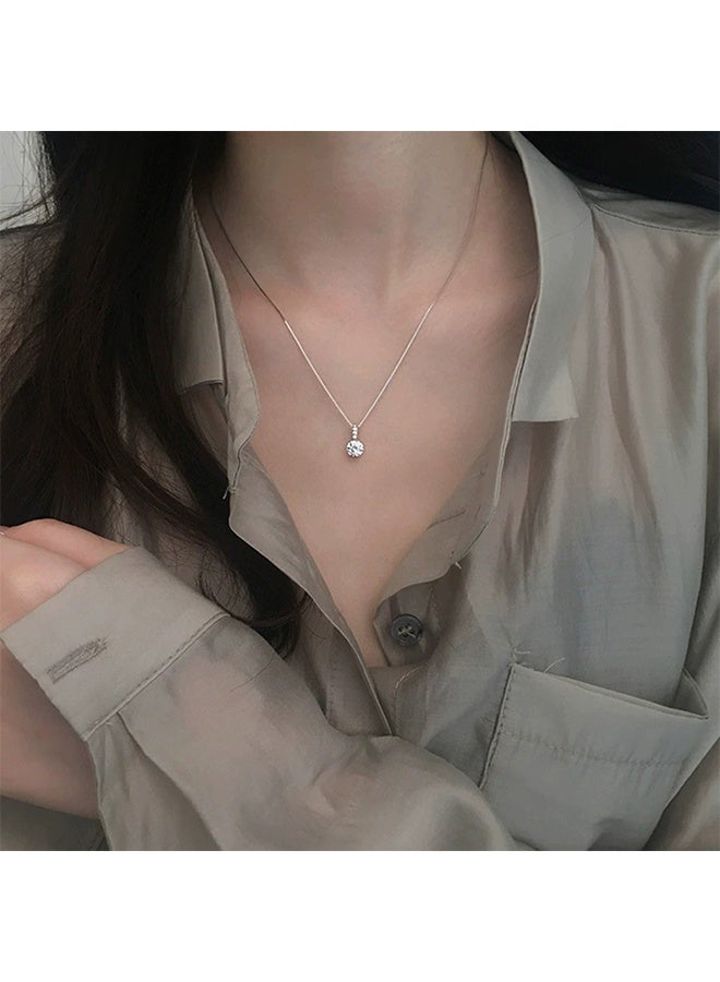 White Gold Plated Cubic Zirconia Diamond Pendant Necklace Adjustable Slider for Women with Luxury Gift Box, Perfect Gift for Girls Women - Image 4