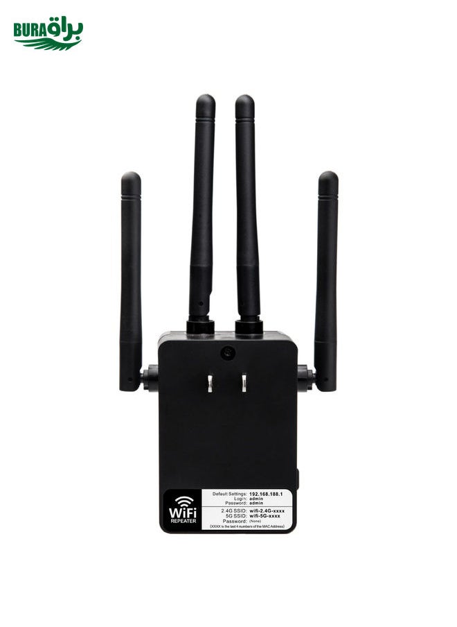 5G/2.4G 1200Mbps WiFi Range Extender WiFi Repeater With 2 Ethernet Ports EU Plug Black