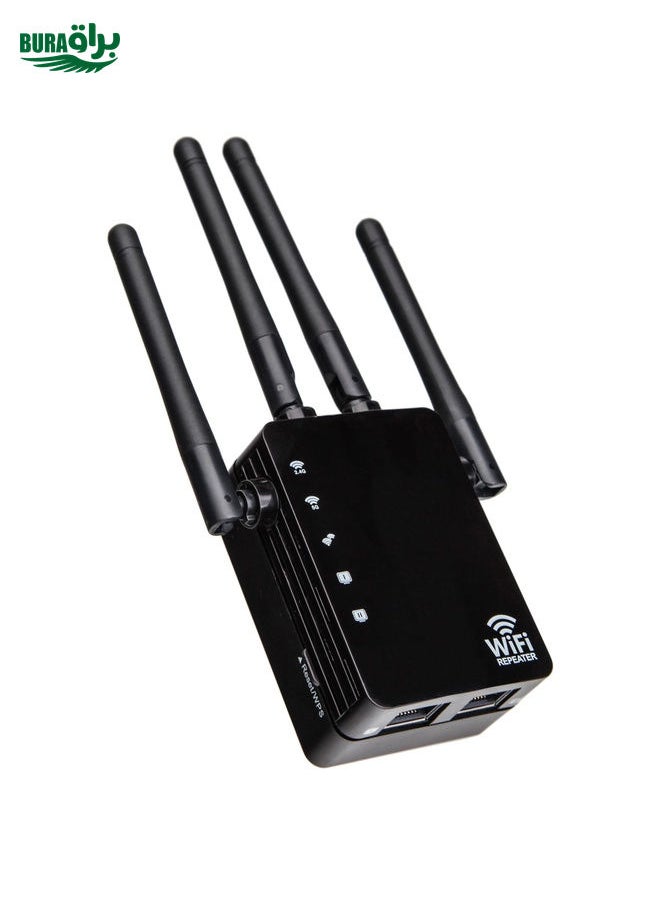 5G/2.4G 1200Mbps WiFi Range Extender WiFi Repeater With 2 Ethernet Ports EU Plug Black