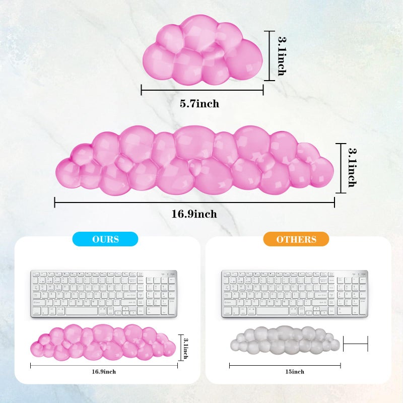 KEPUTAIER Gel Cloud Keyboard and Mouse Wrist Rest, Cute Wrist Support and Arm Support Keyboard Rest for Keyboard and Mouse Typing Pain Reliefï¼ŒSuitable for Office/Computer/Laptop/Gaming (Pink) - Image 5