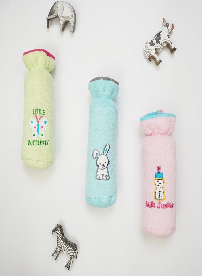 aRIC Moms Pet Soft Plush Stretchable Baby Feeding Bottle Cover for Baby | Baby Bottle Cover | Bottle Cover for 6-12 Months | Bottle Tote Bag | Cute Design Bottle Cover with Easy to Hold Strap (Blue) - Image 5