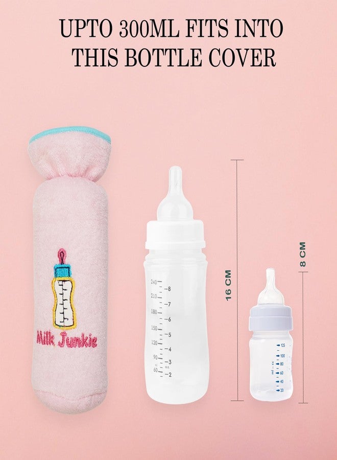 aRIC Moms Pet Soft Plush Stretchable Baby Feeding Bottle Cover for Baby | Baby Bottle Cover | Bottle Cover for 6-12 Months | Bottle Tote Bag | Cute Design Bottle Cover with Easy to Hold Strap (Blue) - Image 2