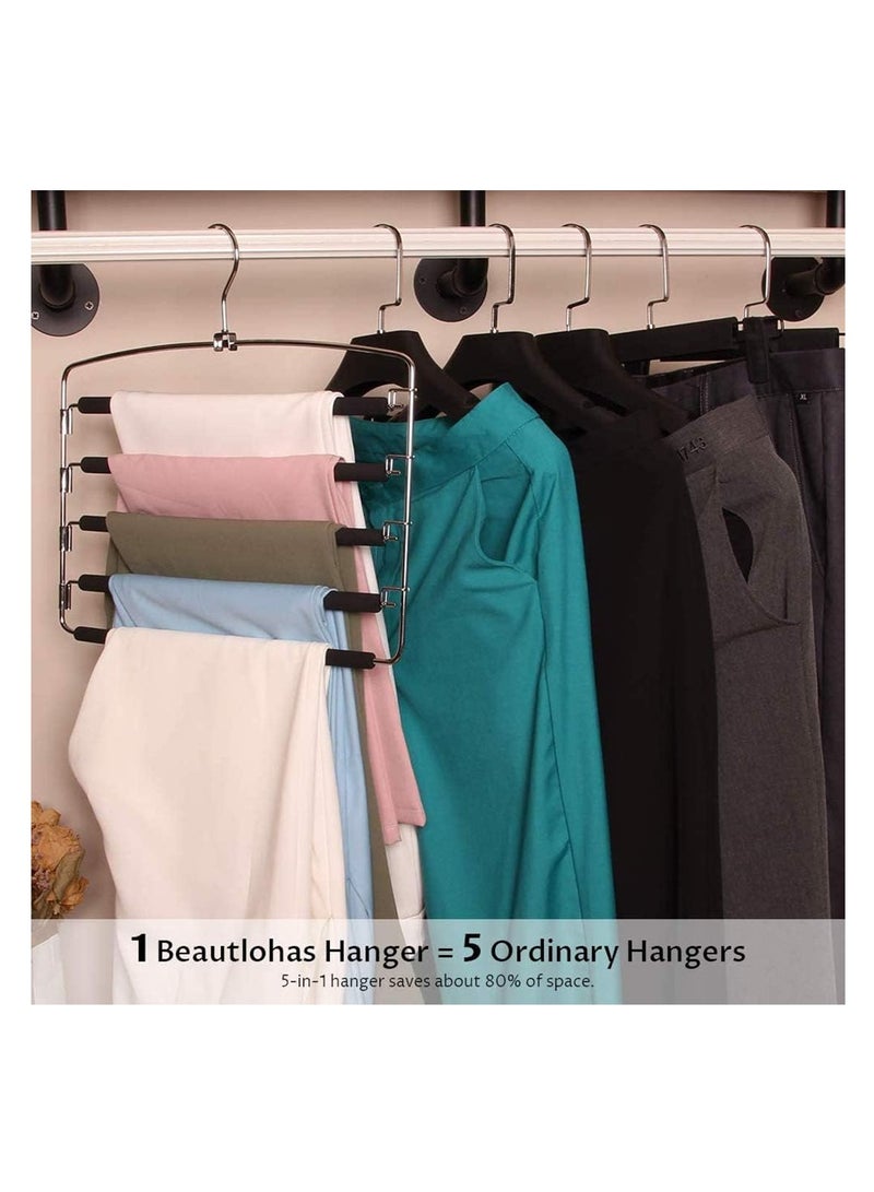 Excefore Pants Hangers 5 Layers Multi Trouser Hangers Space Saving Hangers Stainless Steel Non-Slip Foam Padded Swing Arm for Pants Trousers Jeans Scarves Skirts - Image 5
