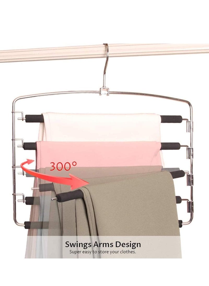 Excefore Pants Hangers 5 Layers Multi Trouser Hangers Space Saving Hangers Stainless Steel Non-Slip Foam Padded Swing Arm for Pants Trousers Jeans Scarves Skirts - Image 3