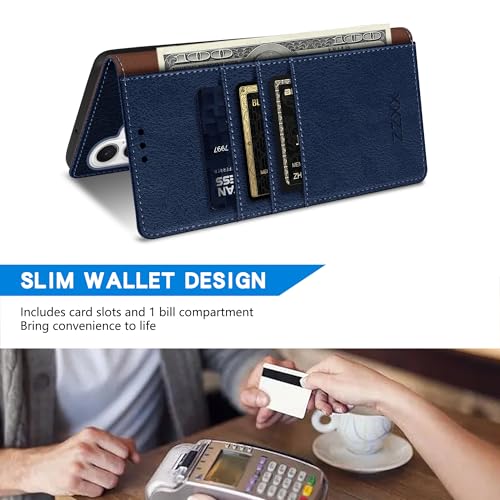 ZZXX for iPhone 16 Wallet Case with [RFID Blocking] Card Slot Kickstand Magnetic Closure Leather Flip Fold Protective Phone Case for iPhone 16 Case Wallet(Blue-6.1 inch) - Image 4