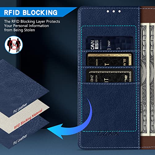 ZZXX for iPhone 16 Wallet Case with [RFID Blocking] Card Slot Kickstand Magnetic Closure Leather Flip Fold Protective Phone Case for iPhone 16 Case Wallet(Blue-6.1 inch) - Image 2