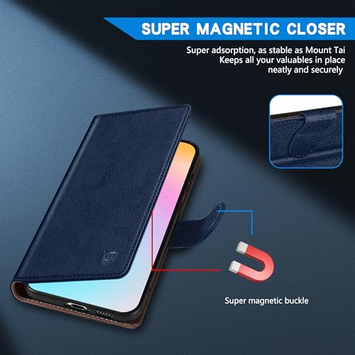 ZZXX for iPhone 16 Wallet Case with [RFID Blocking] Card Slot Kickstand Magnetic Closure Leather Flip Fold Protective Phone Case for iPhone 16 Case Wallet(Blue-6.1 inch) - Image 3