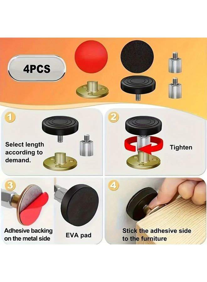 4 Pcs Adjustable Headboard Stoppers 47-64mm And 67-87mm Threaded Bed Frame Anti Shake Tool For Wall Fixing - Image 3